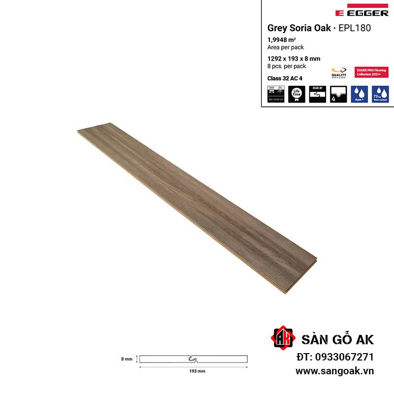 Sàn Gỗ Công Nghiệp Đức Egger Aqua 8mm EPL180